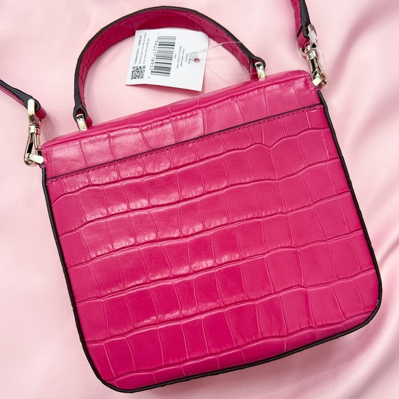 NWT Kate Spade New York Croc Embossed Staci Square Crossbody Bag In Festive Pink - Picture 8 of 8